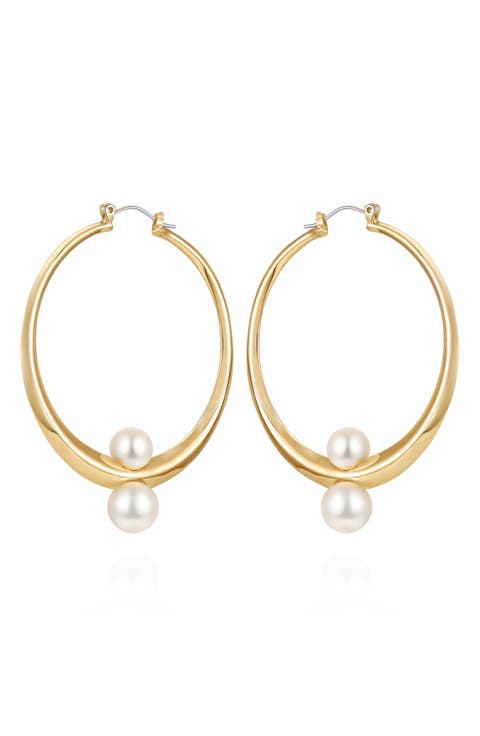 Faux Pearl Hoop Earrings