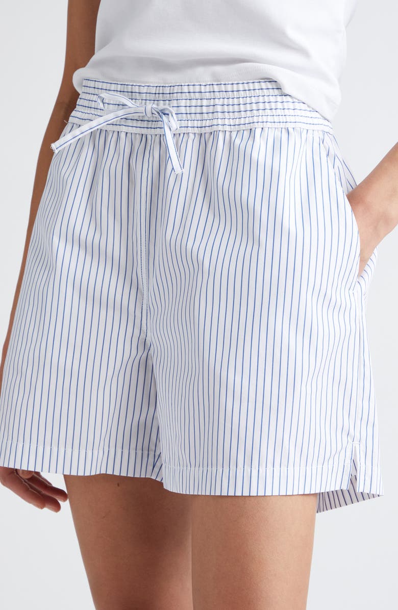 Róhe Holiday Pinstripe Cotton Shorts, Alternate, color, White Blue Stripe