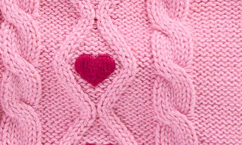 Mini Boden Kids' Heart Embroidered Cable Cotton Cardigan In Pink