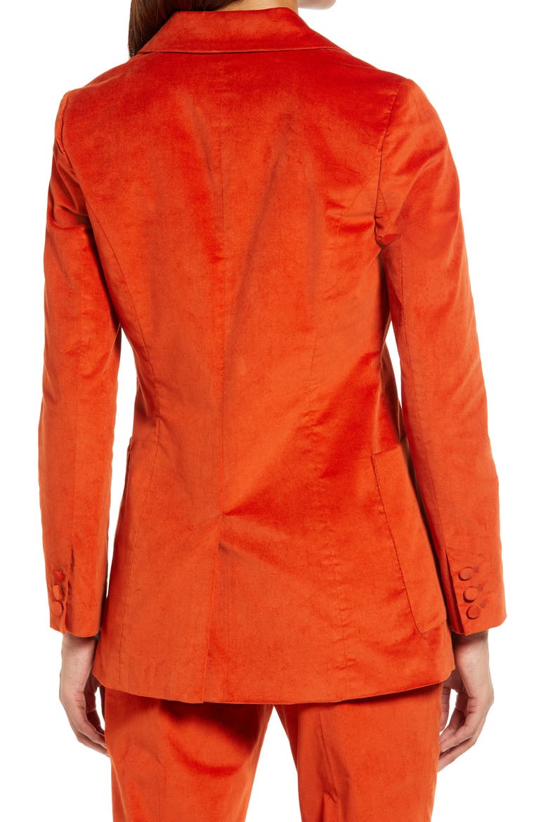 Double Breasted Velvet Blazer, Alternate, color, RUST ROOIBOS
