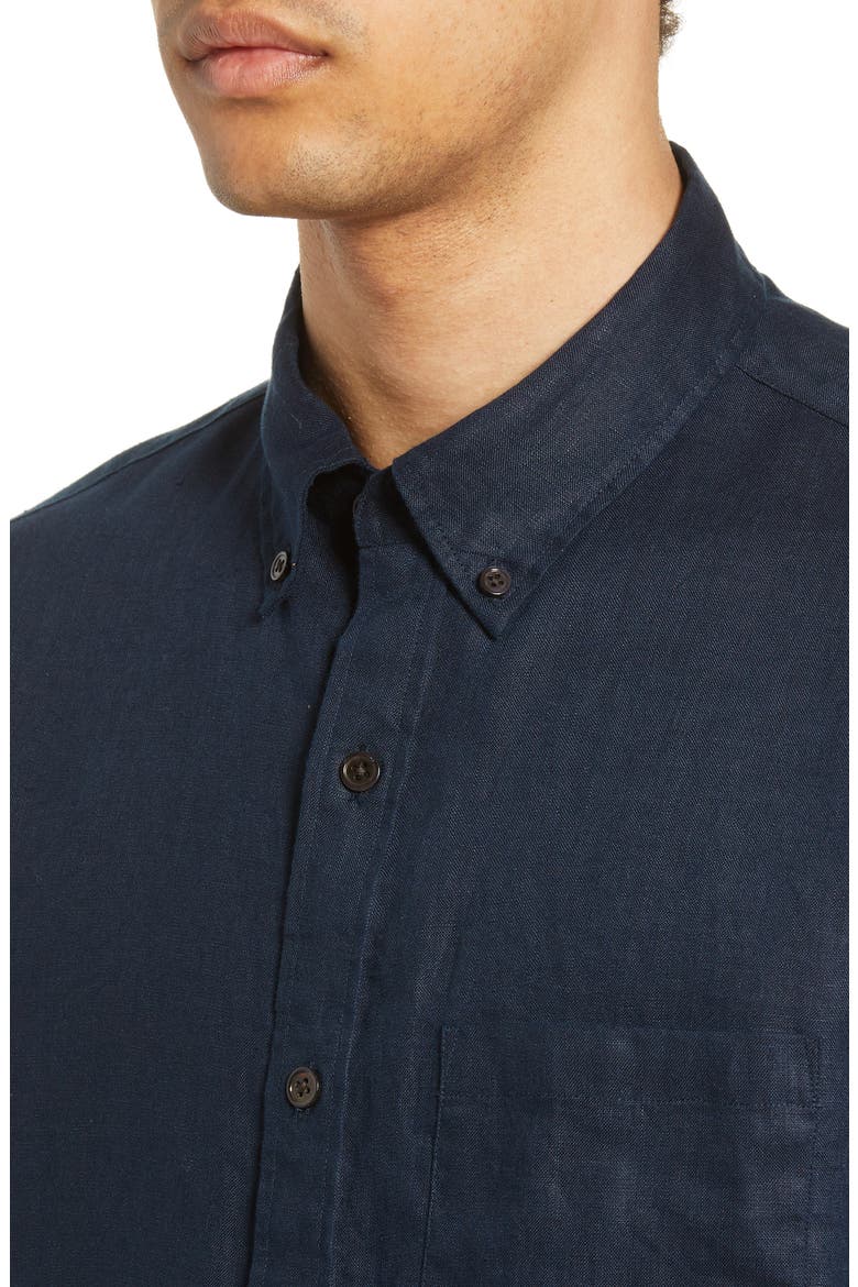 Solid Linen Slim Fit Sport Shirt, Alternate, color, NEW NAVY