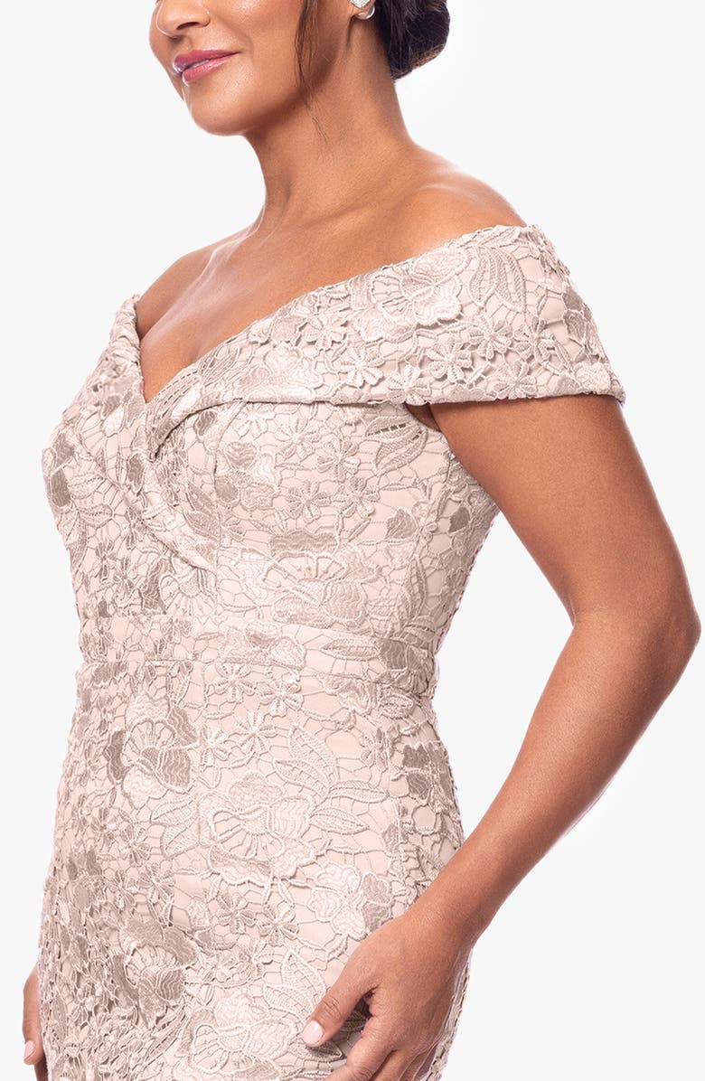 Xscape Evenings Floral Embroidery Off the Shoulder Sheath Gown, Alternate, color, Blush