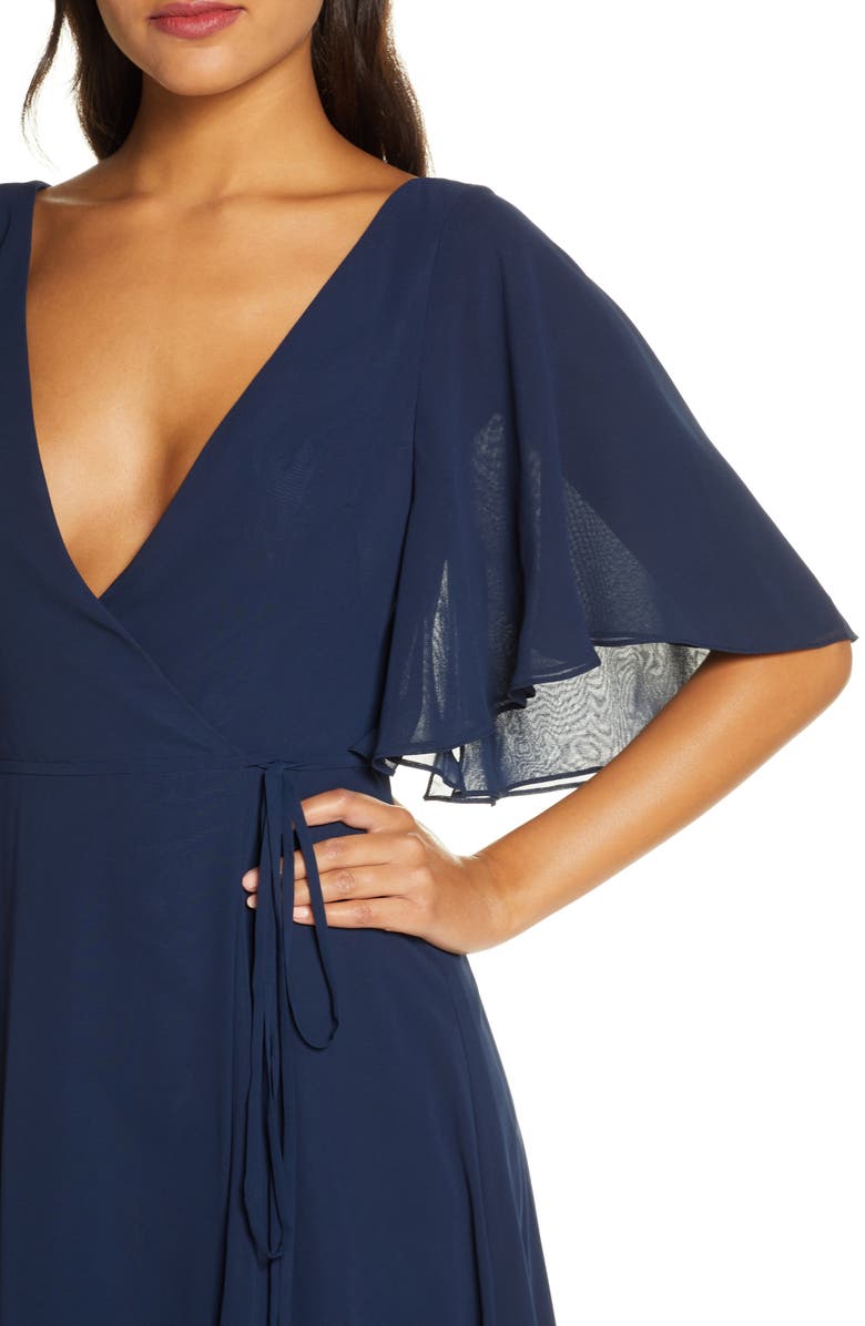 Jenny Yoo Ari Flutter Sleeve Faux Wrap Evening Gown, Alternate, color, 