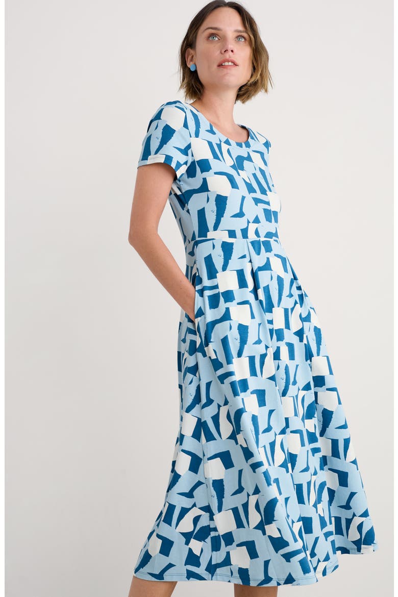 Veronica Geo Print Stretch Organic Cotton Jersey Midi Dress, Alternate, color, TORN SHAPES SAILOR