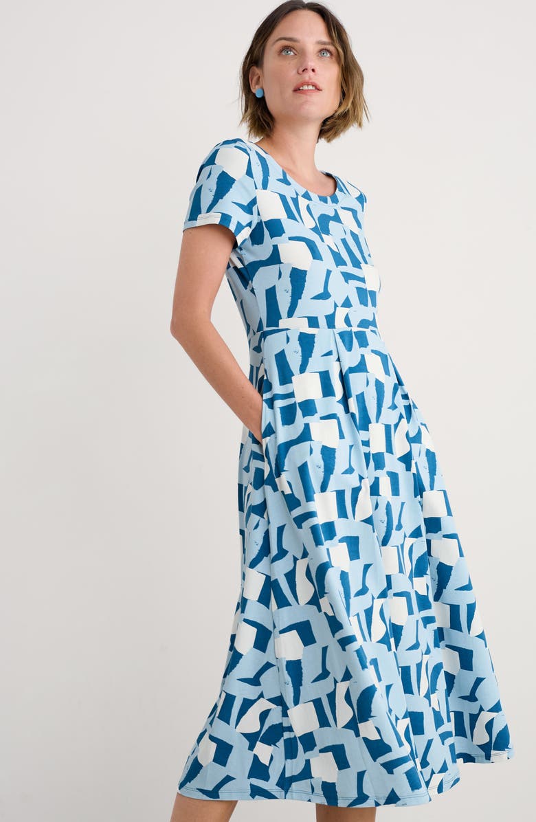 Seasalt Cornwall Veronica Geo Print Stretch Organic Cotton Jersey Midi Dress, Alternate, color, Torn Shapes Sailor