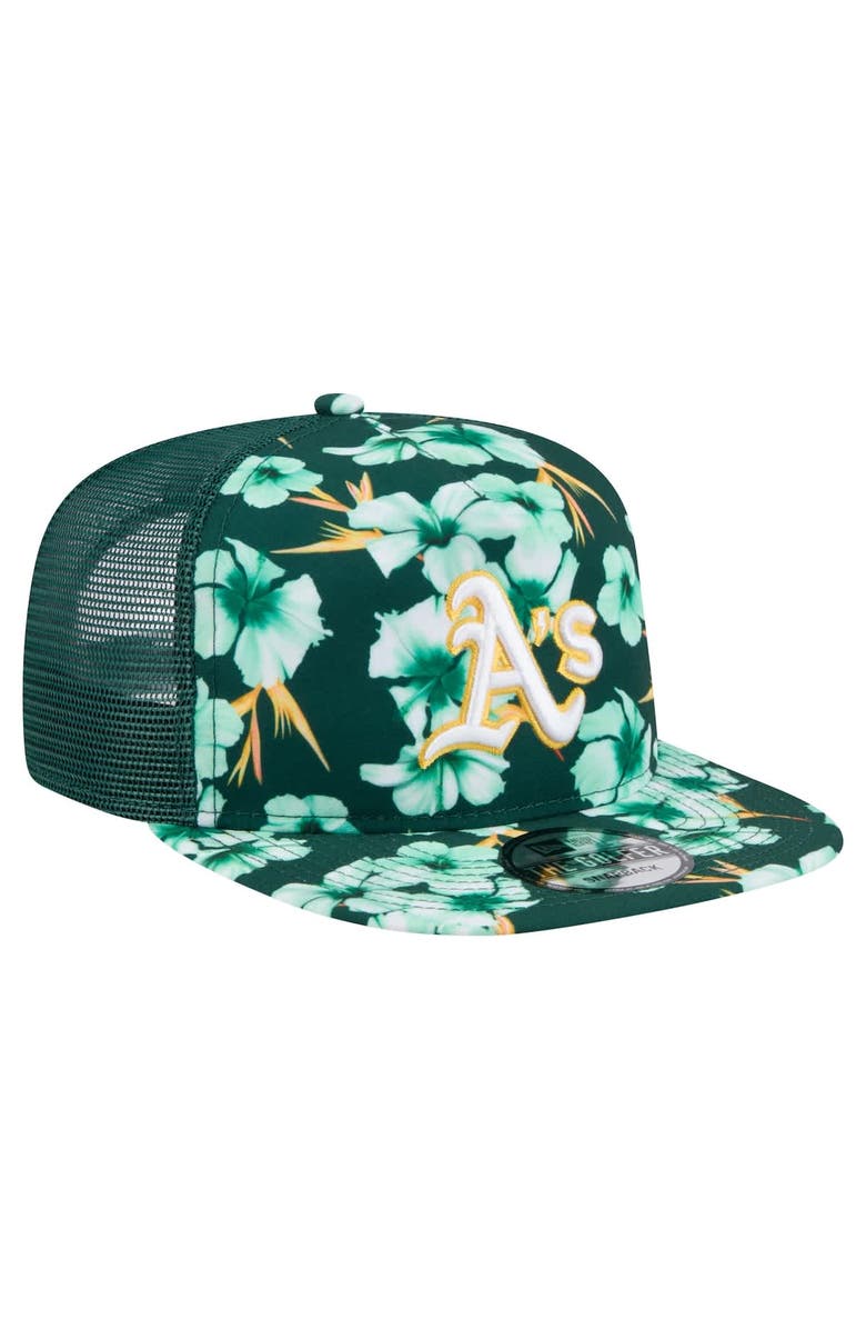 New Era Men's New Era Green Athletics Adventure Pattern Golfer Trucker Snapback Hat, Alternate, color, Green