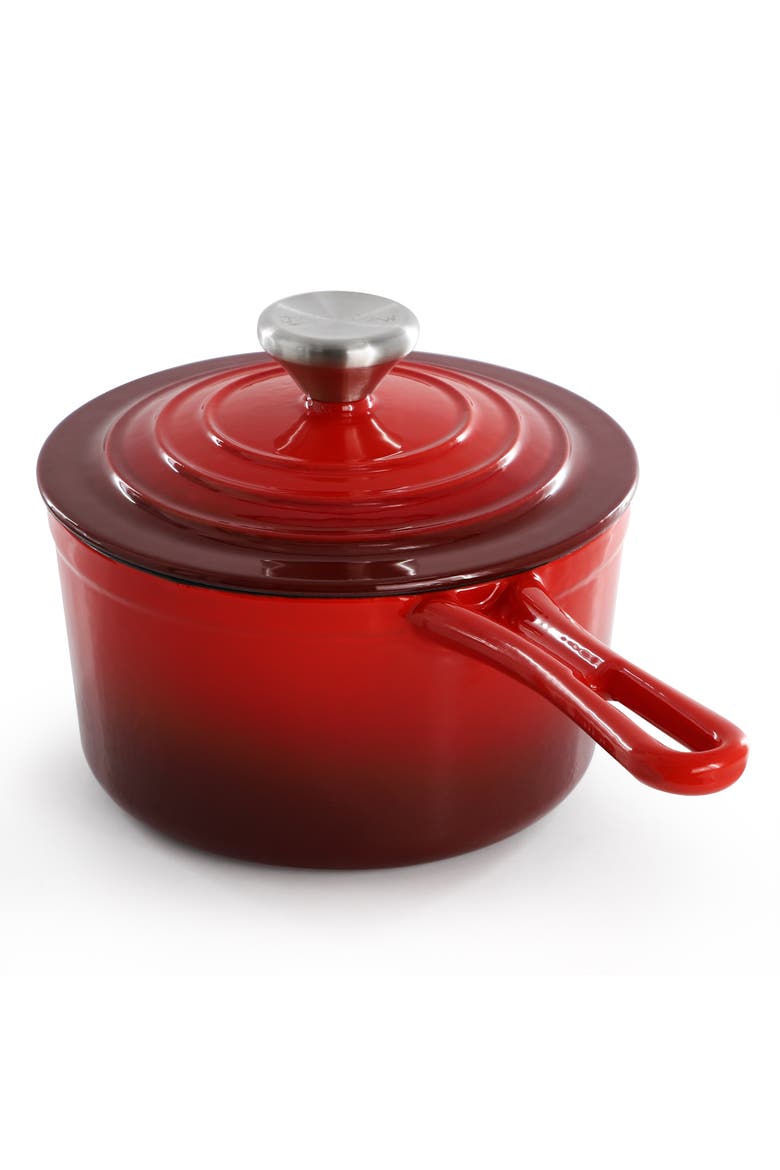 2 Quart Enameled Cast Iron Sauce Pan, Alternate, color, Red