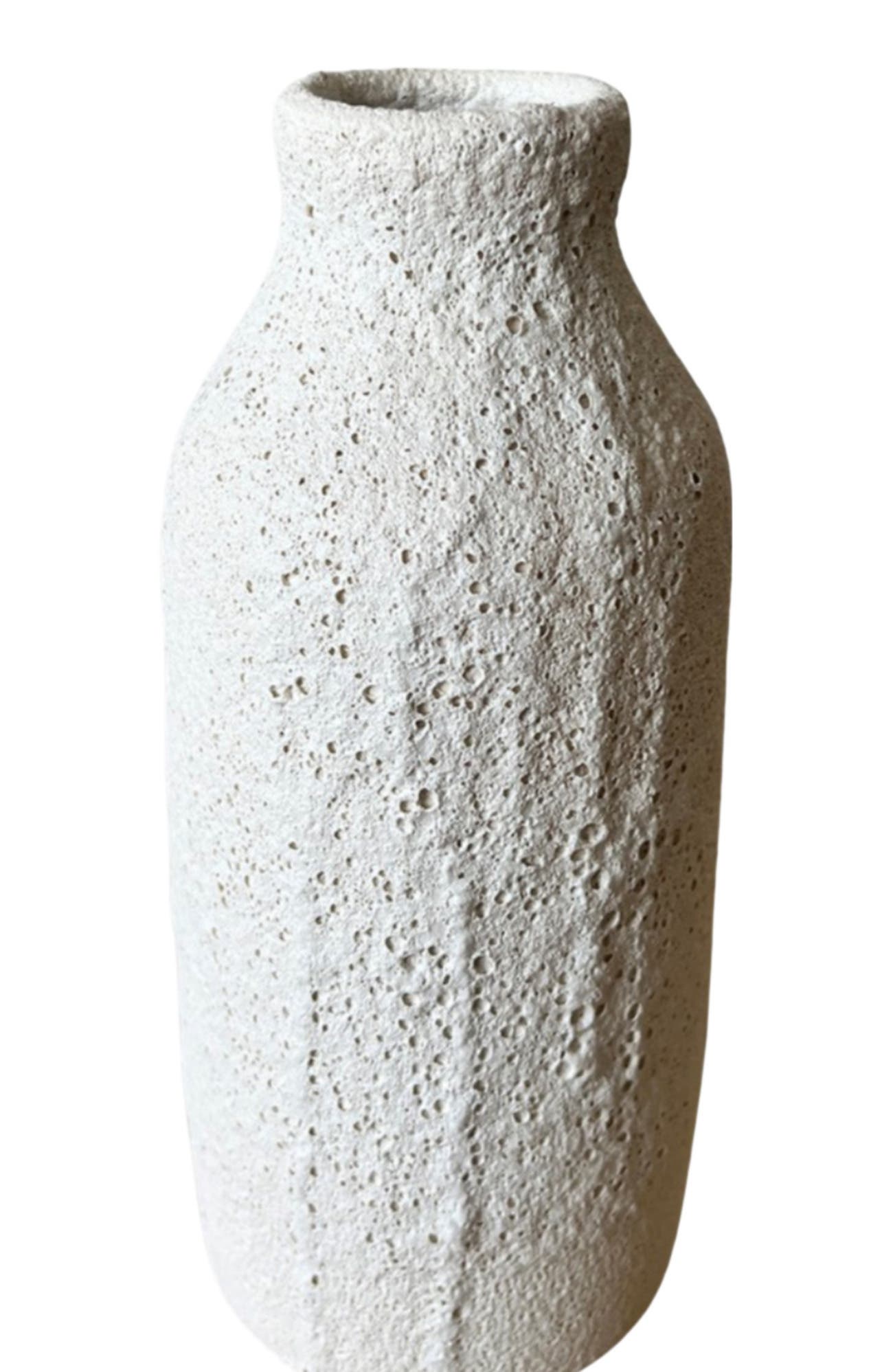 Gina DeSantis Ceramics Tall Bottle Crater Vase in White 