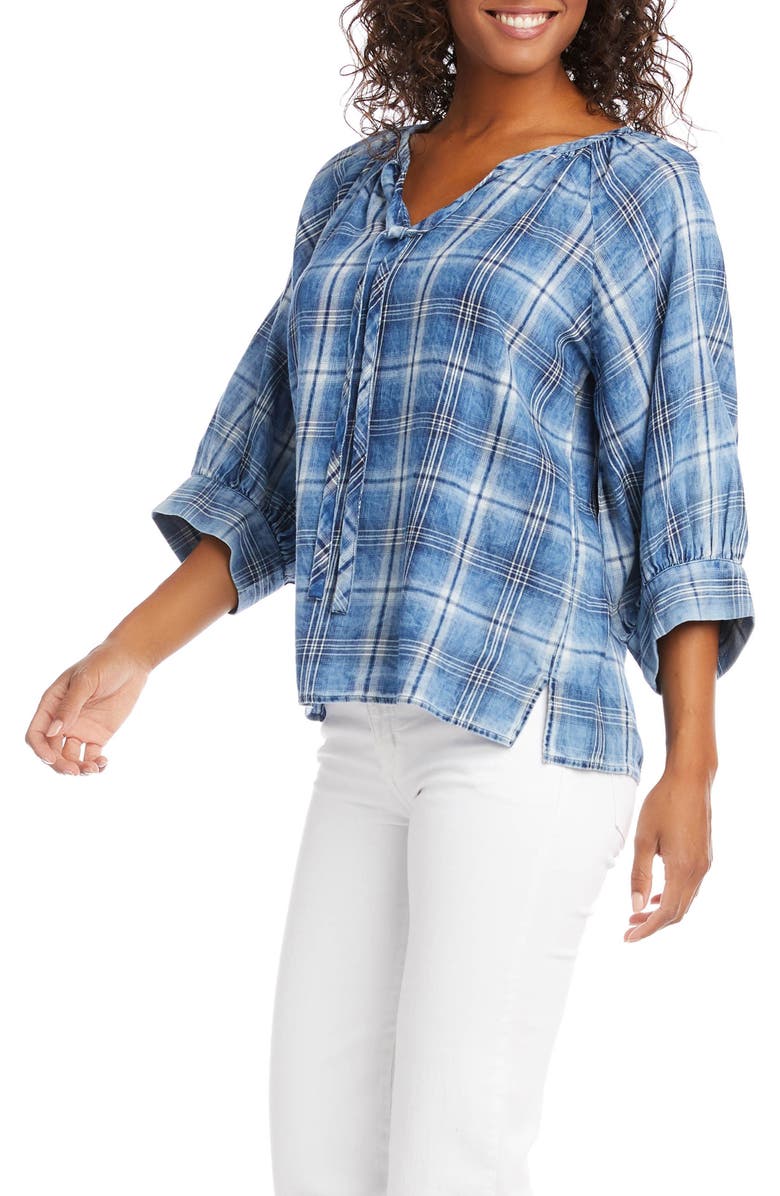 Karen Kane Blouson Sleeve Plaid Peasant Top, Alternate, color,