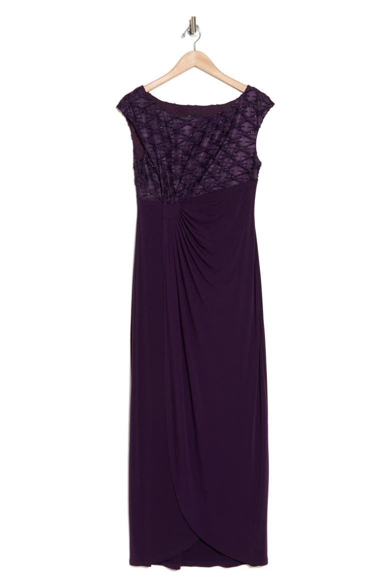 Novelty Bodice Mock Wrap Dress, Alternate, color, AUBERGINE