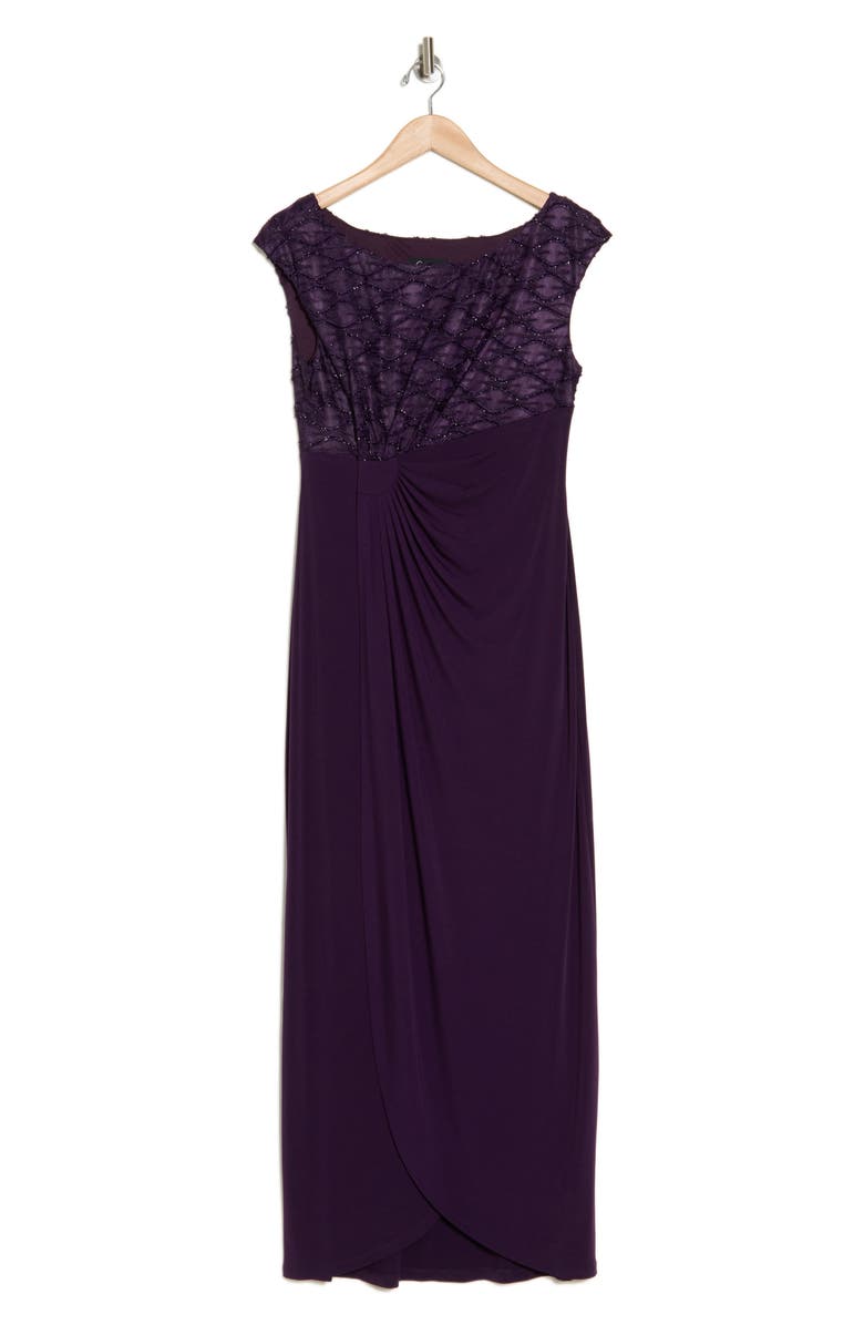 Connected Apparel Novelty Bodice Mock Wrap Dress, Alternate, color, Aubergine