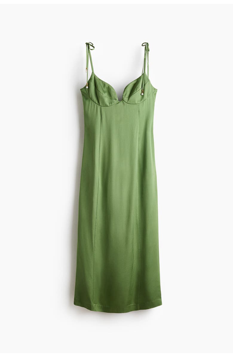 H&M Tie-strap satin dress, Alternate, color, Green