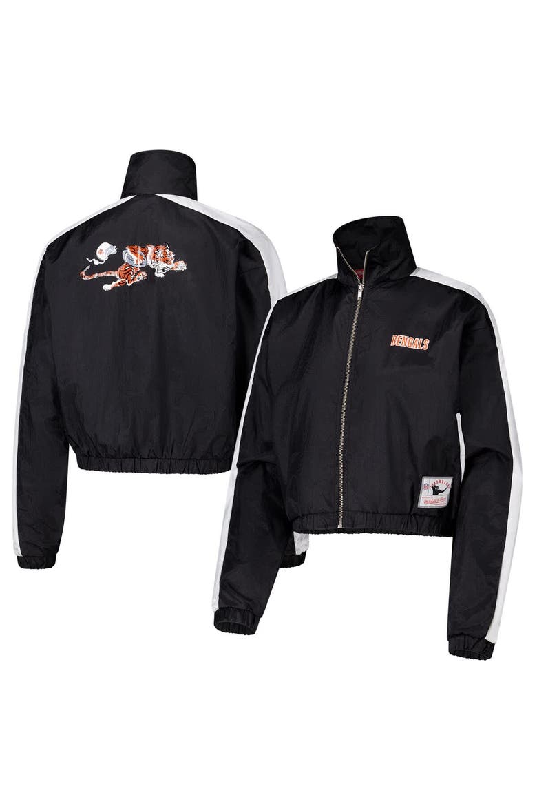 Women's Mitchell & Ness Black Cincinnati Bengals Nylon Cropped Full-Zip Jacket, Main, color, Black