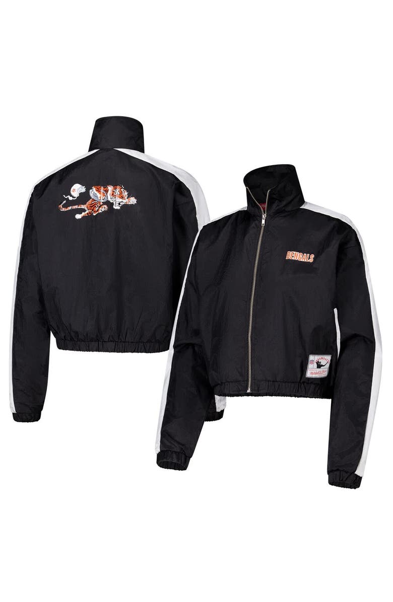 Mitchell & Ness Women's Mitchell & Ness Black Cincinnati Bengals Nylon Cropped Full-Zip Jacket, Main, color, Black