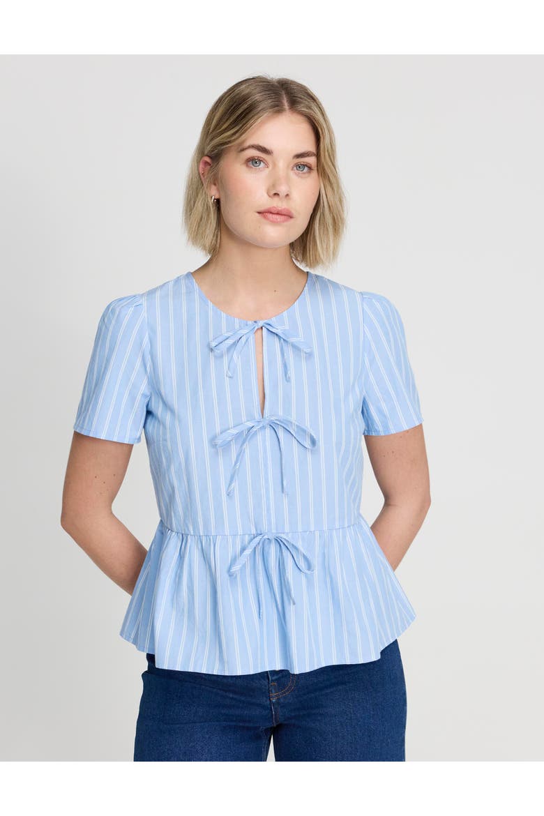Bridie Stripe Cotton Tie Front  Top, Main, color, Blue Stripe