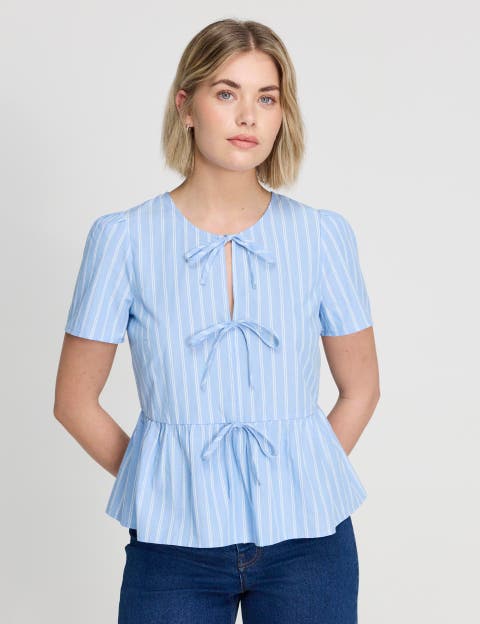 Bridie Stripe Cotton Tie Front  Top