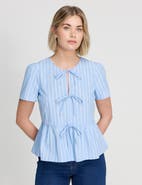 Finery London Bridie Stripe Cotton Tie Front Top