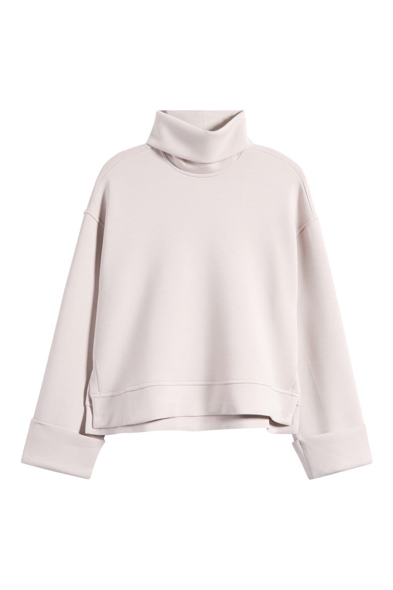 Cuffed Sleeve Crop Turtleneck Sweatshirt, Alternate, color, FRENCH GREY
