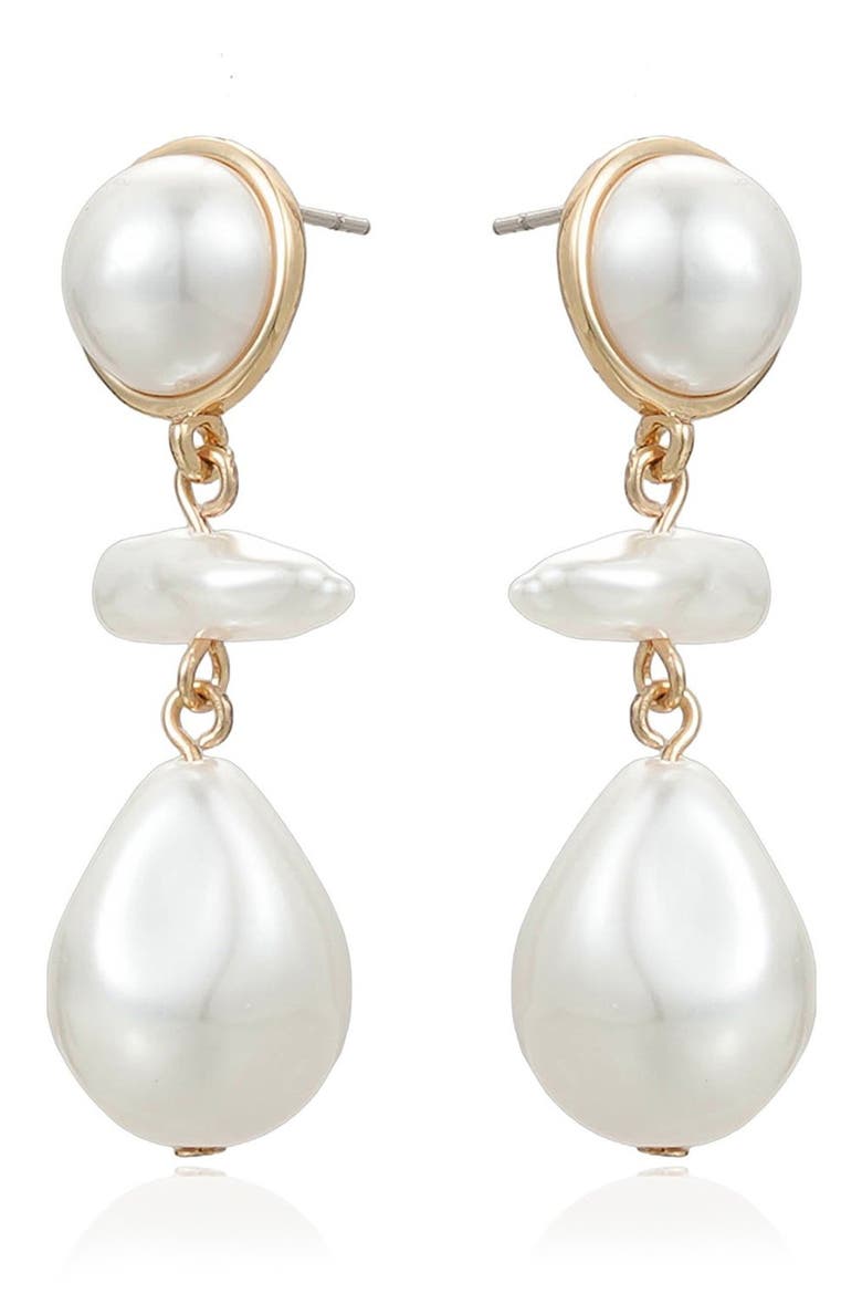 Rip Tide Faux Pearl Drop Earrings, Alternate, color, GOLD