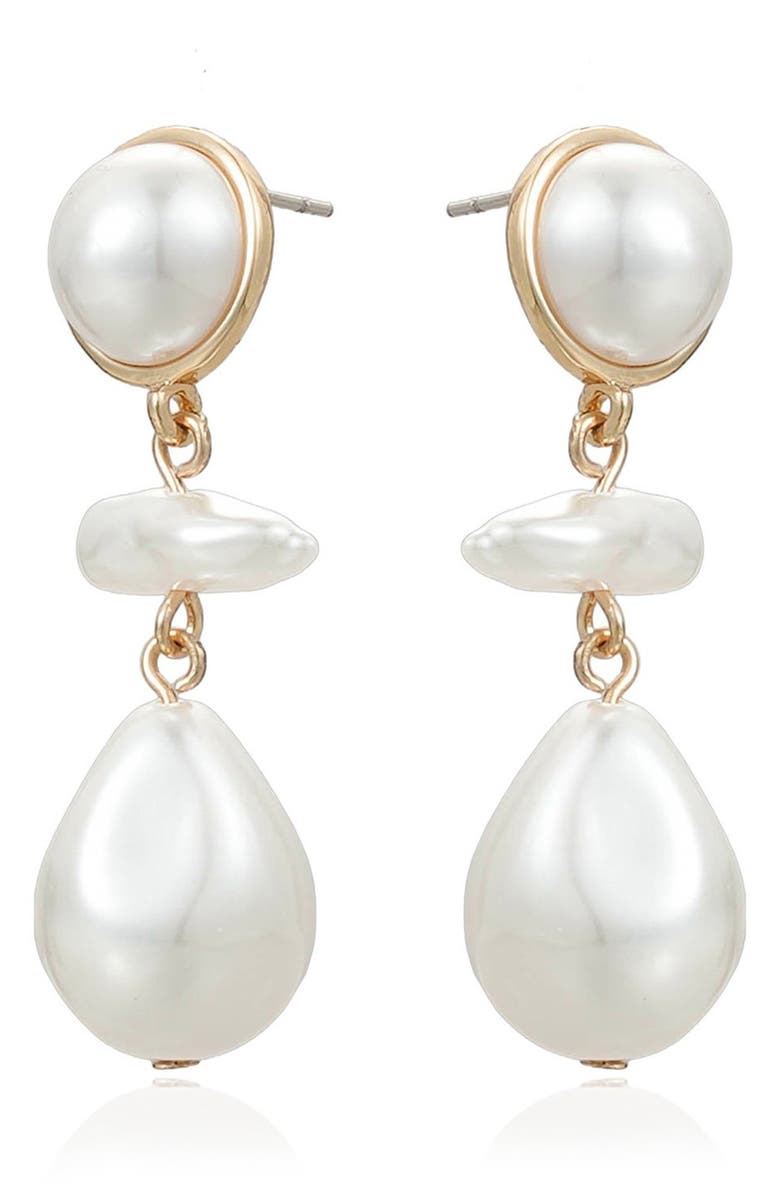 Ettika Rip Tide Faux Pearl Drop Earrings, Alternate, color, Gold