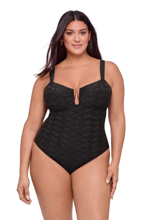Smoothing and Sculpting Basket Weave Sweetheart U-Wire One-Piece Swimsuit