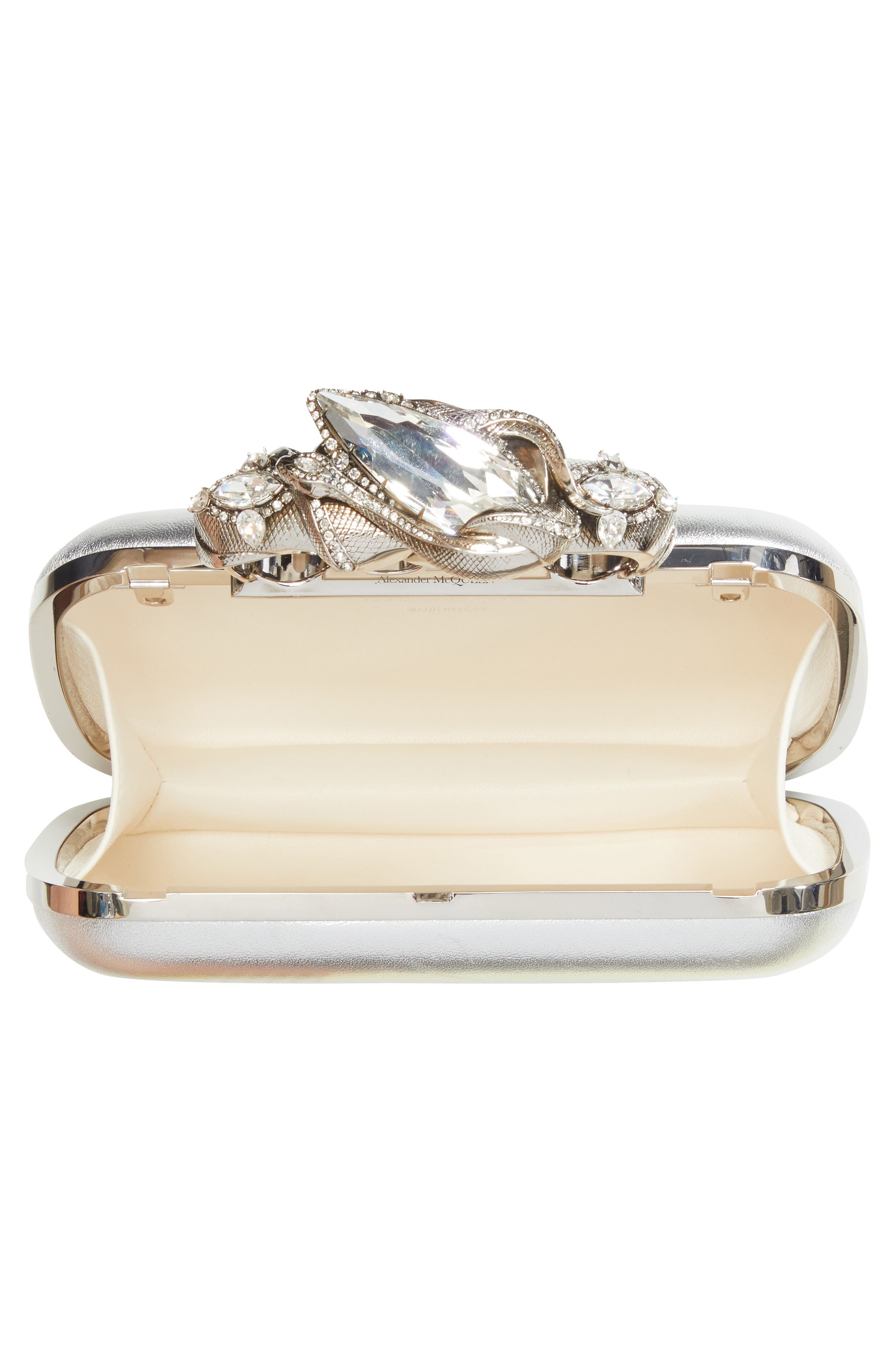 McQueen Metallic Leather Four-Ring Box Clutch, Alternate, color, 