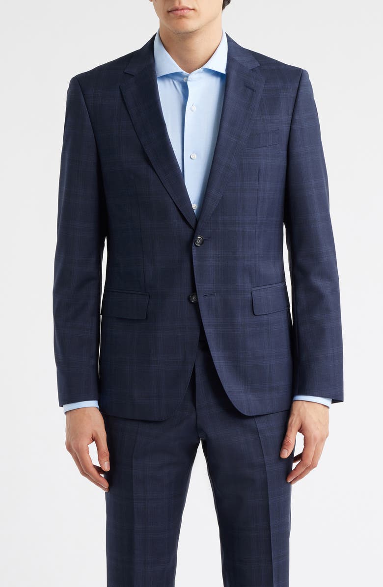 BOSS Huge Slim Fit Navy Check Virgin Wool Suit, Alternate, color, Dark Blue
