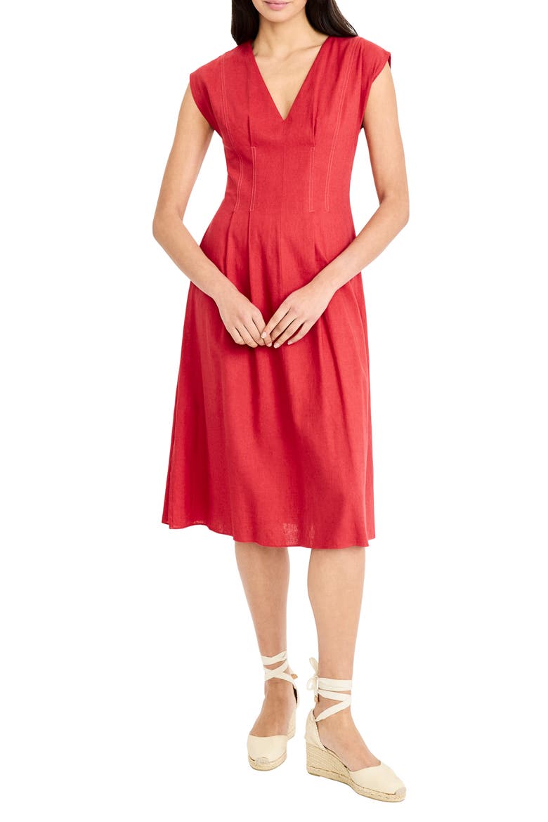 V-Neck Cap Sleeve Fit & Flare Midi Dress, Main, color, CARDINAL RED