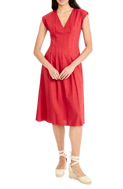 V-Neck Cap Sleeve Fit & Flare Midi Dress