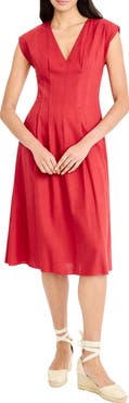 Maggy London V-Neck Cap Sleeve Fit & Flare Midi Dress