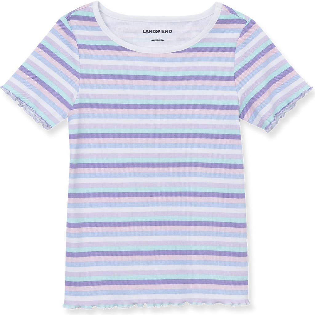Lands' End Girls Short Sleeve Ribbed Henley T-shirt In Lilac Stripe