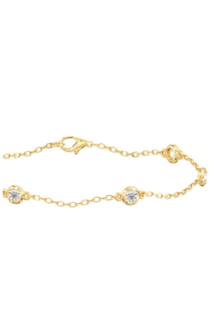 Round Bezel Station Bracelet Lab Diamond in 14K Gold, Alternate, color, Yellow Gold