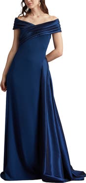 Tadashi Shoji Off the Shoulder Crepe & Taffeta Gown