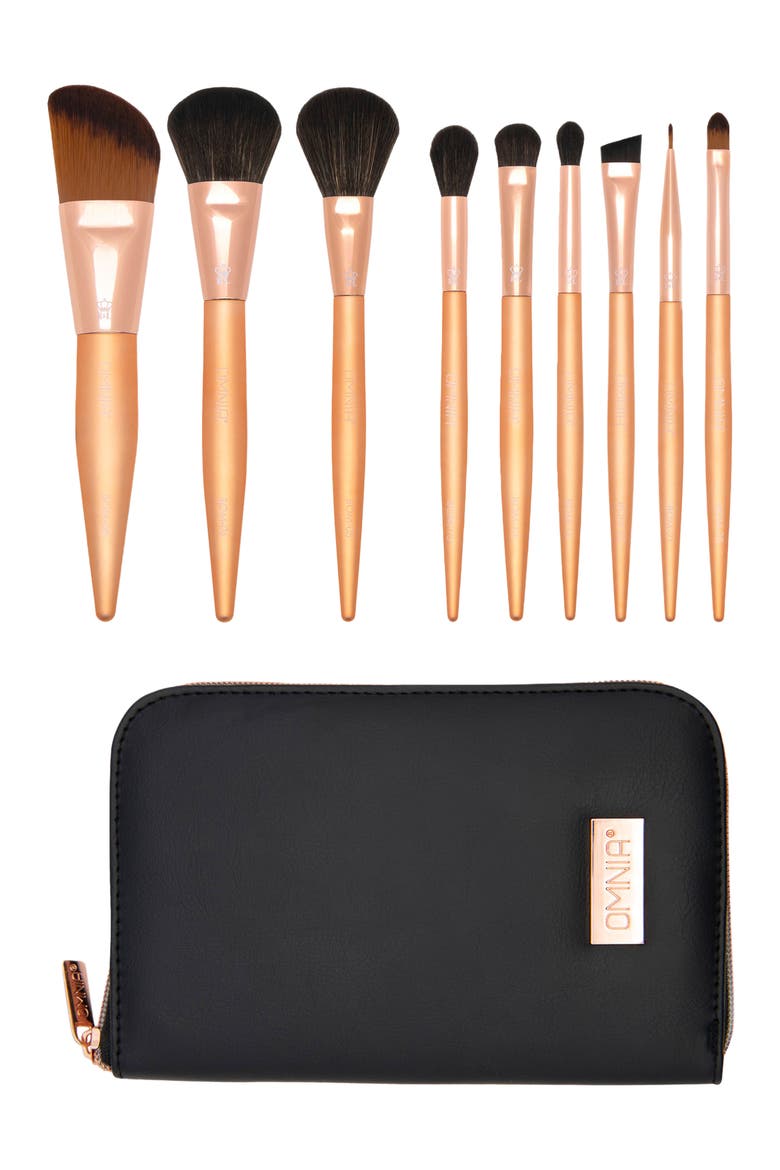 Rose Gold 9pc Makeup Travel Brush Set, Main, color, Black