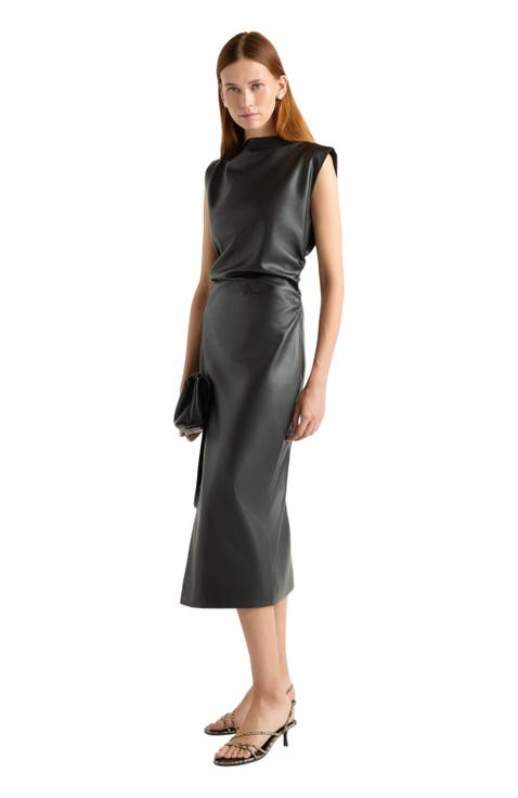 Channing Vegan Leather Wrap Neck Dress