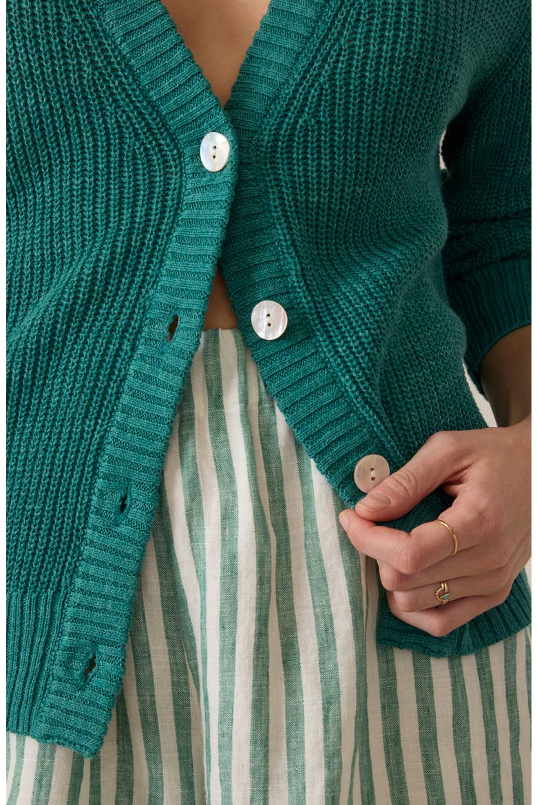 Miramar Linen & Cotton Cardigan, Alternate, color, DEEP JUNGLE