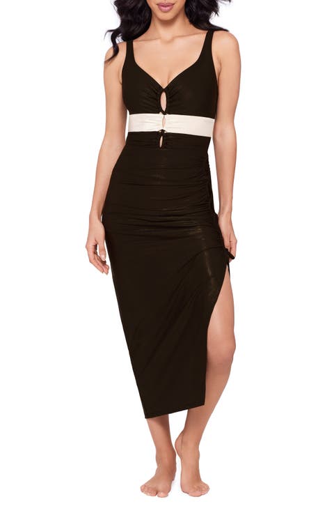 Block Party Ruched Side Tie Convertible Cover-Up Maxi Skirt