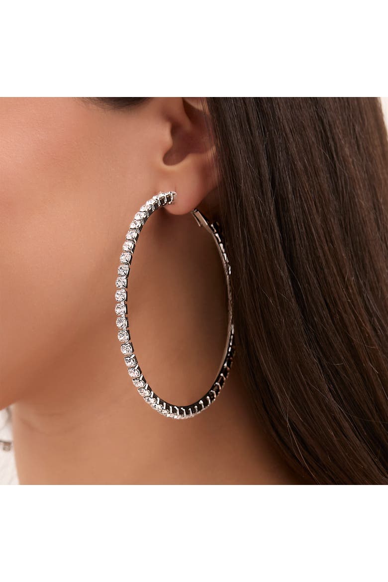 Crystal Lined Hoop Earrings, Alternate, color, Silver