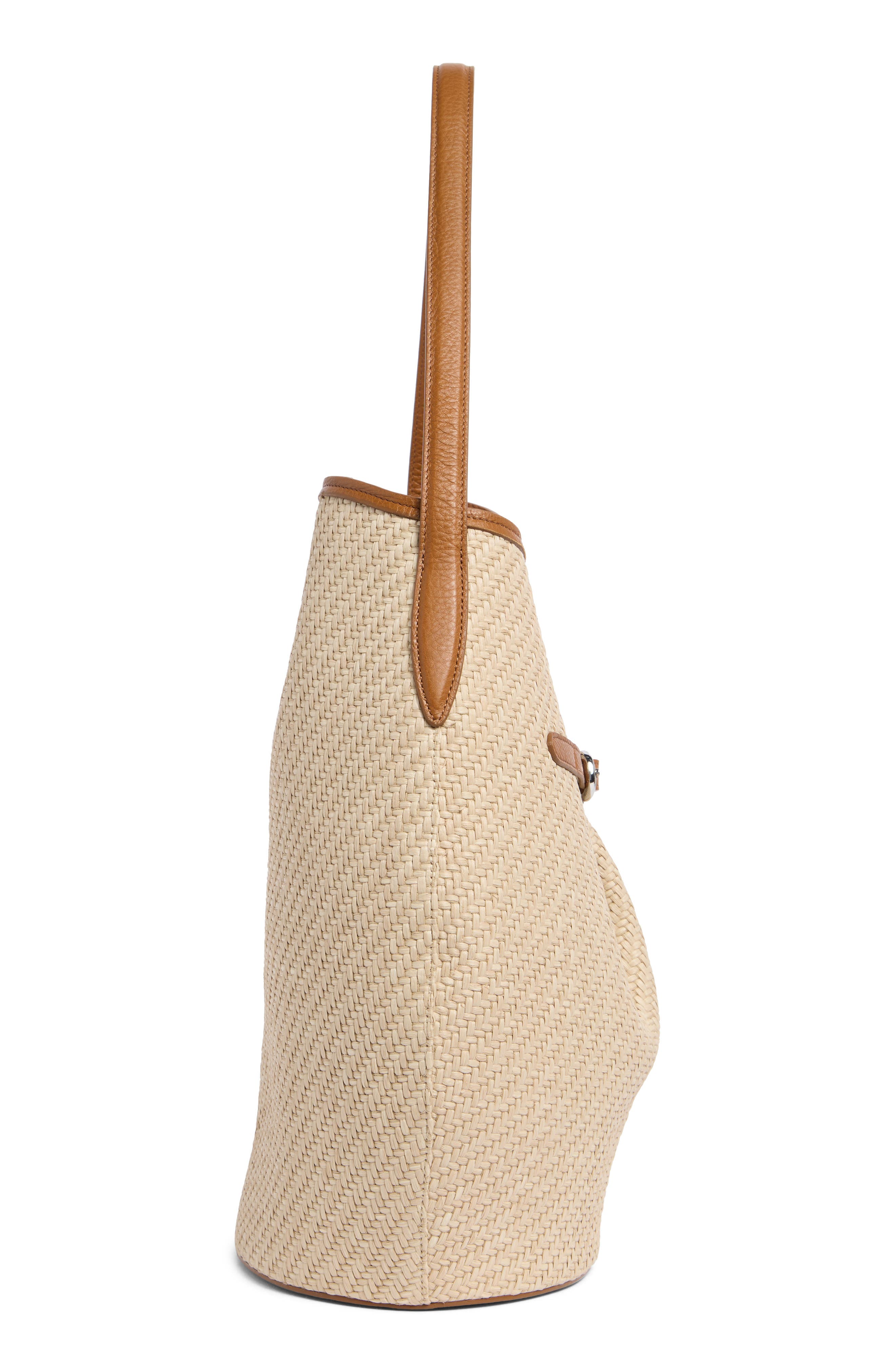 LIFFNER Large Belted Raffia Bucket Bag, Alternate, color, Beige