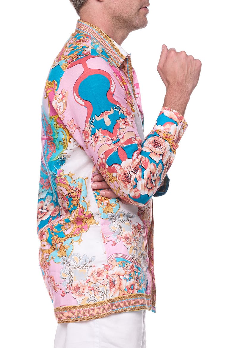 Floral Print Linen & Cotton Blend Button-Up Shirt, Alternate, color, LIGHT PINK