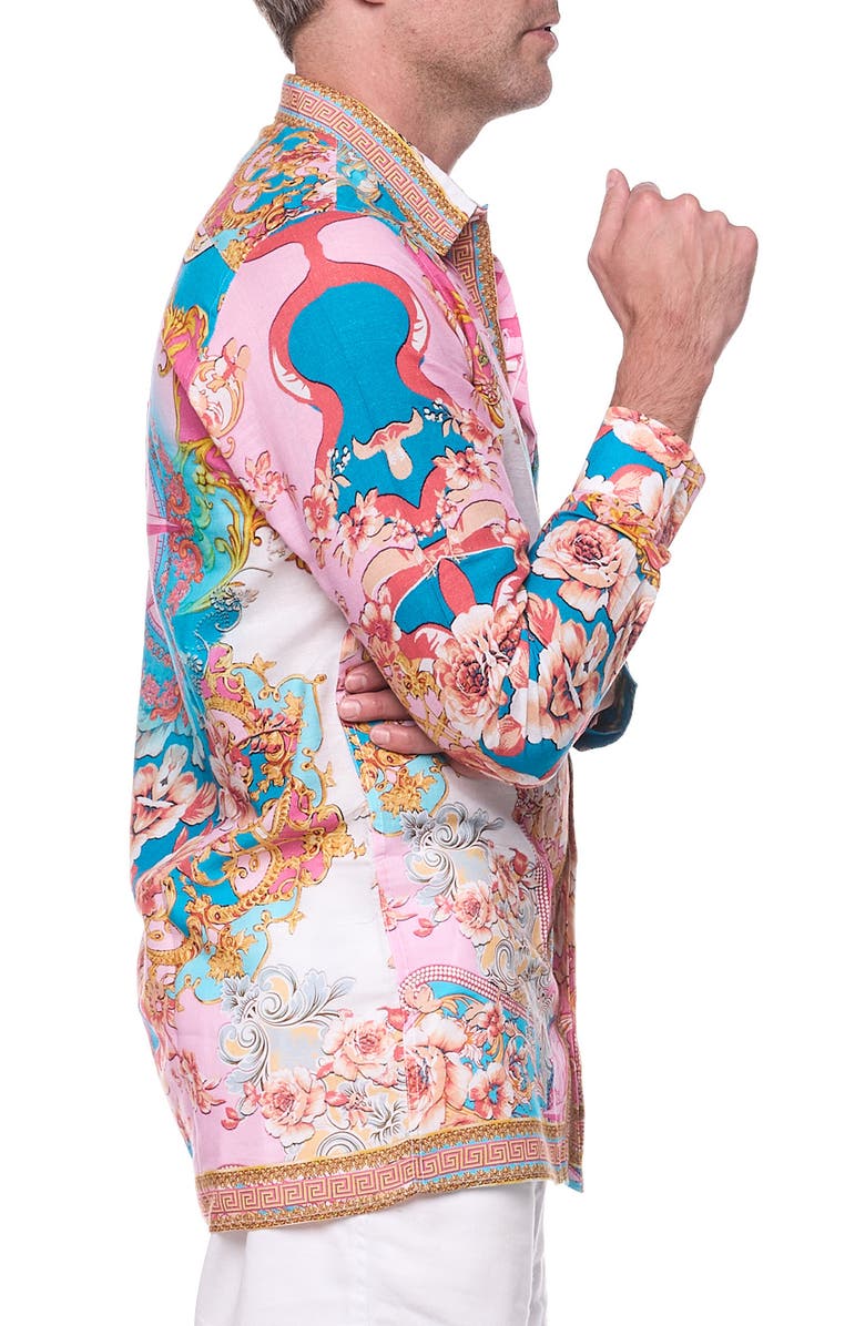 RANEES Floral Print Linen & Cotton Blend Button-Up Shirt, Alternate, color, 