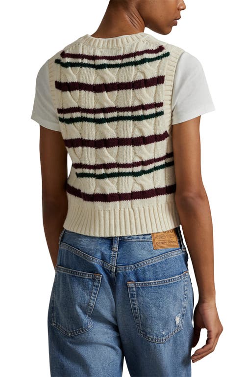 Polo Ralph Lauren Cropped Striped Cable-knit Wool And Cashmere-blend Vest In Multi