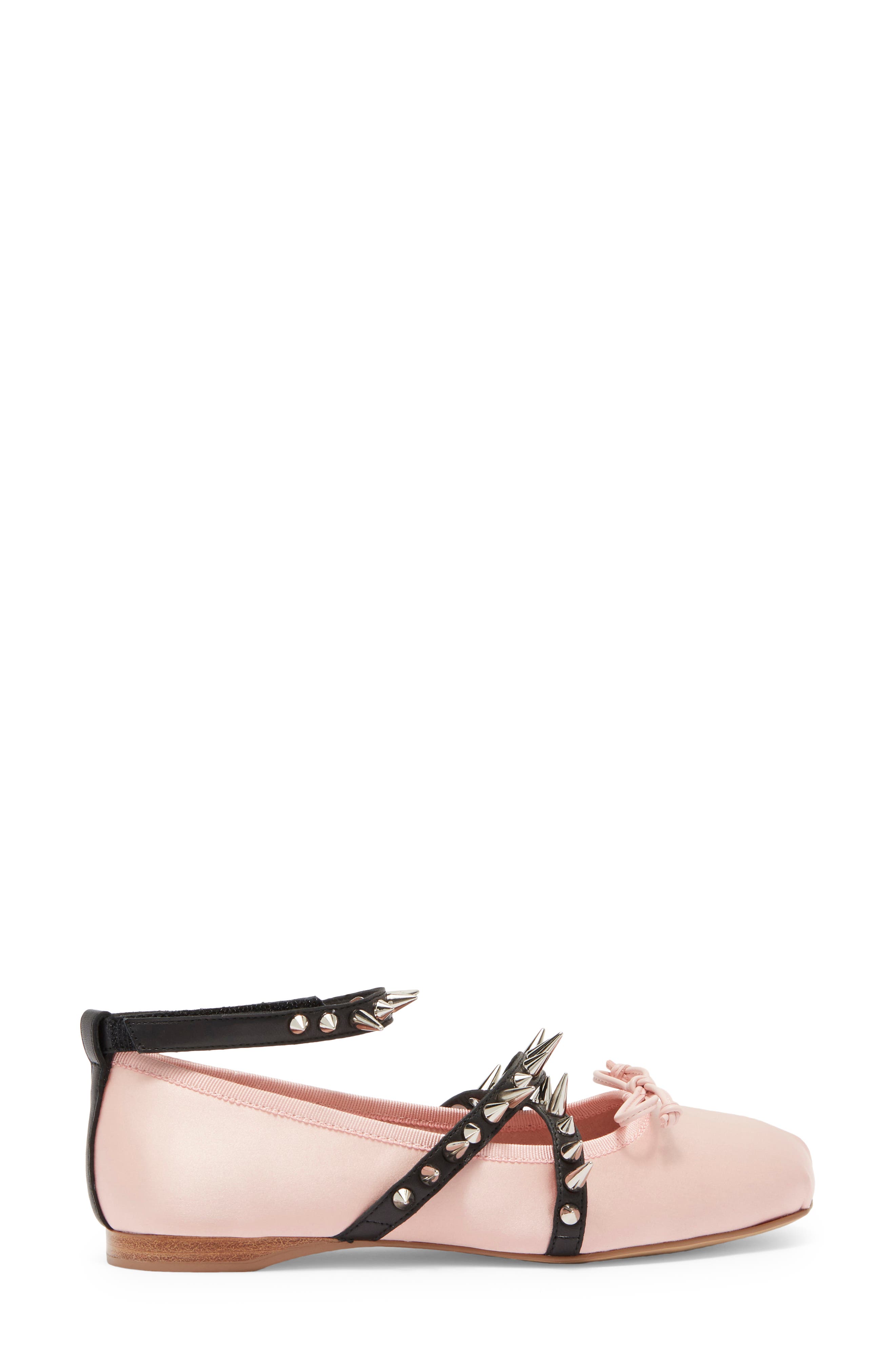Choreo Ankle Strap Ballet Flat, Alternate, color, PINK SATIN BLACK SILVER
