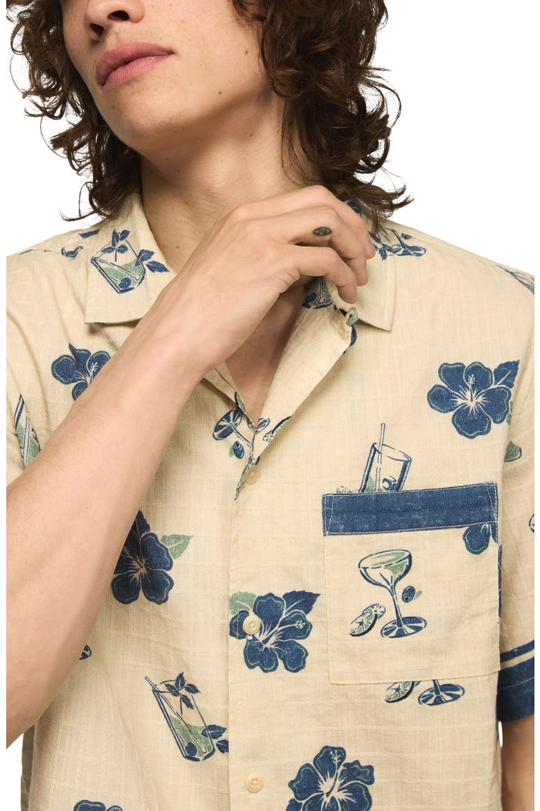 Floral Cotton Blend Ripstop Camp Shirt, Alternate, color, BLUE PRINT