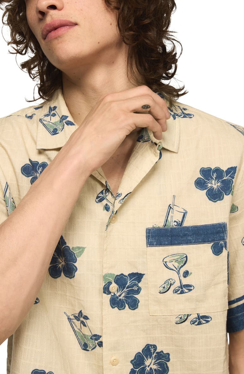 Lucky Brand Floral Cotton Blend Ripstop Camp Shirt, Alternate, color, Blue Print