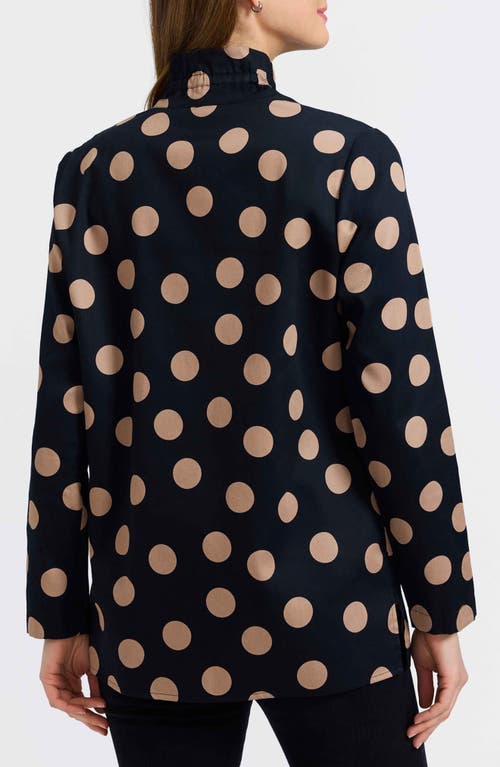 Foxcroft Agnes Dot Print Three-quarter Sleeve Popover Top In Black
