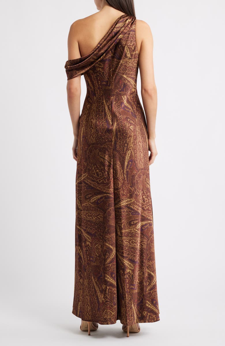 Lauren Ralph Lauren Print One-Shoulder Gown, Alternate, color, Cinnamon Multi