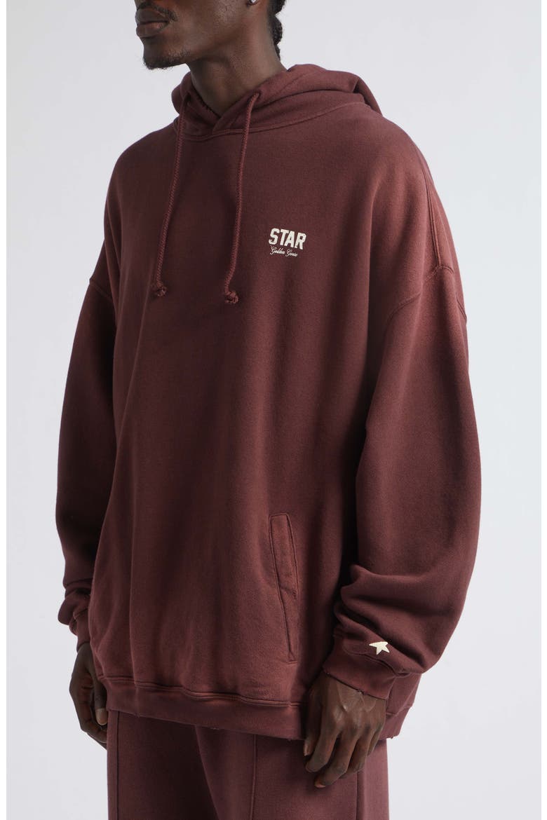 Gender Inclusive Distressed Oversize Star Graphic Hoodie, Alternate, color, WINDSOR WINE