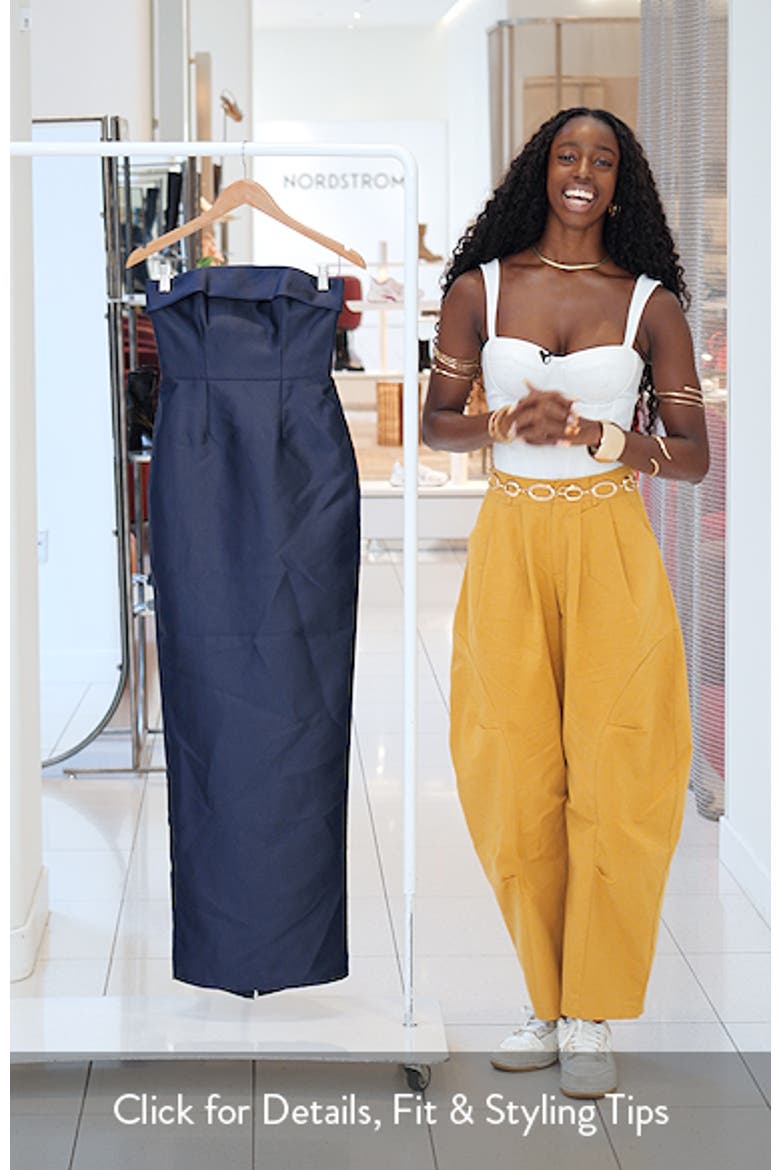 Eliza Bow Back Strapless Satin Column Gown video
