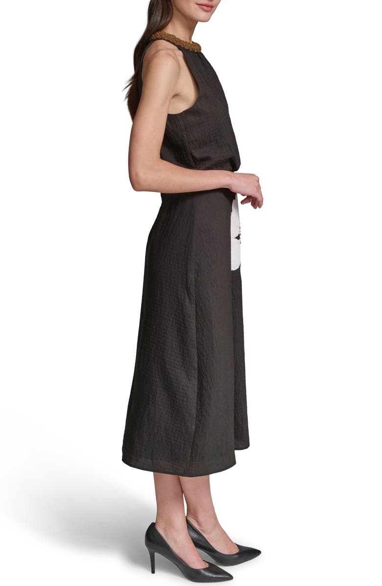 KARL LAGERFELD PARIS Placed Floral Bead Collar Detail Sleeveless Midi Dress, Alternate, color, Midnight Multi